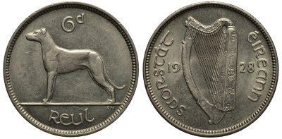 Ирландия 6 пенсов 1940 ирландский волкодав, редкое состояние KM 13a медно-никель UNC 1525-845