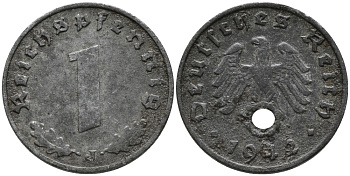 ГЕРМАНИЯ 1 РЕЙХСПФЕННИГ 1942 J KM 97, J.369 цинк 96-744