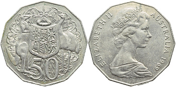 Австралия 50 центов 1969 Елизавета II (1952-2022), герб Австралии, кенгуру KM 68 медно-никель 4394-423