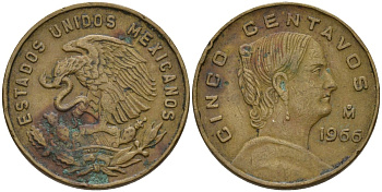 Мексика 5 сентаво 1966 Mo, Жозефа Ортис де Домингес KM 426 латунь 4142-447