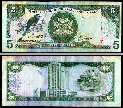 Тринидад и Тобаго 5 долларов 2002 Pick 42b бумага 3295-18-1-2