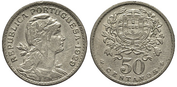Португалия 50 сентаво 1929 KM 577 медно-никель 4556-951