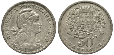 Португалия 50 сентаво 1929 KM 577 медно-никель 4556-951