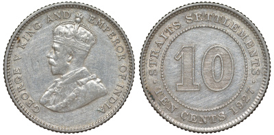 Стрейтс-Сетлментс 10 центов 1927 Георг V (1910-1936) КМ 29b серебро 53-723