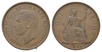 Великобритания 1 пенни 1948 Георг VI (1936-1952) KM 845, Spink 4114 бронза 4661-834