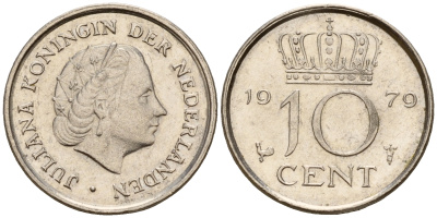 Нидерланды 10 центов 1979 Юлиана (1949-1980) KM 182 никель    4598-341