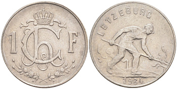 Люксембург 1 франк 1964 сталевар KM 46.2 медно-никель 67-1055
