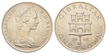 Гибралтар 1 крона 1968 Елизавета II (1952-2022), старый замок KM 4 медно-никель UNC 11-176-15