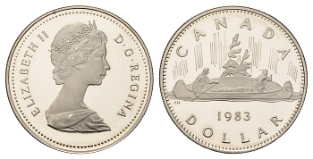 Канада 1 доллар 1983 Елизавета II (1952-2022), каноэ KM 120.1 никель PROOF 443-823