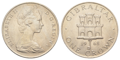 Гибралтар 1 крона 1968 Елизавета II (1952-2022), старый замок KM 4 медно-никель UNC 11-176-15