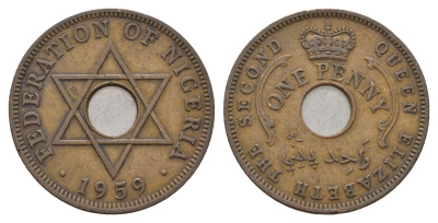 Нигерия 1 пенни 1959 год-тип KM 2 бронза 4678-611