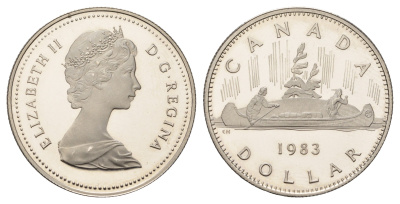 Канада 1 доллар 1983 Елизавета II (1952-2022), каноэ KM 120.1 никель PROOF 443-823