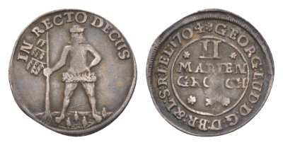 Брауншвейг-Каленберг-Ганновер 2 мариенгроша 1704 дикарь, Георг I (1698-1727), из коллекции Ричарда Б. Смита Welter 2202, KM 6 серебро 1525-743