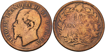 Италия 10 чентезимо 1863  KM 11.2 медь    4149-341