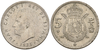 Испания 5 песет 1975 (78) Хуан Карлос I (1975-2014) KM 807 медно-никель 259-334