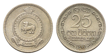 Цейлон 25 центов 1963 KM 131 медно-никель UNC 4385-631