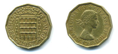 Великобритания 3 пенса 1967 Елизавета II (1952-2022) KM 900, Spink 4153 никель латунь 25-147