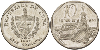 Куба 10 сентаво 1996 форт в Гаване Ла-Фуэрса KM 576.2 сталь плакированная никелем 66-666