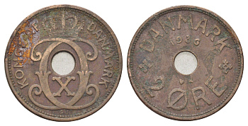 Дания 2 эре 1936 N, Кристиан X (1912-1947) KM 827 бронза 4701-839