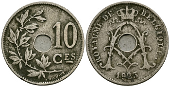 Бельгия 10 сантимов 1923 KM 52 медно-никель 4177-1253