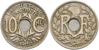 Франция 10 сантимов 1920 KM 866a, Le Franc 138.3 медно-никель 4143-852