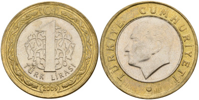 Турция 1 лира 2009 Кемаль Ататюрк KM 1244 биметалл 4177-543