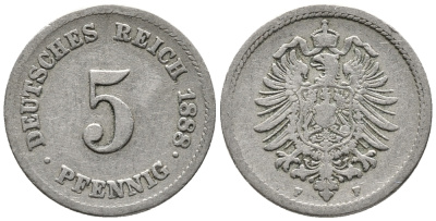 ГЕРМАНИЯ 5 ПФЕННИГОВ 1888 F, СТАРОГЕРБОВКА KM 3, J. 3 медно-никель 39-418