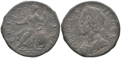 Великобритания 1/2 пенни 1754 Георг II (1727-1760) KM 579.2, Spink 3719 медь 33-251