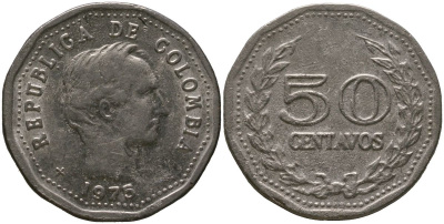 Колумбия 50 сентаво 1975 KM 244 сталь плакированная никелем 4529-854