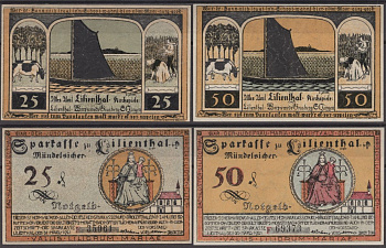 Лилиенталь полный набор из 2 нотгельдов (25 и 50 пфеннигов) 1921 серия F DeNG 2 802.10 бумага UNC (пресс) 7556-50-2-1