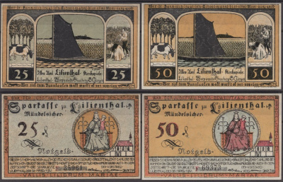Лилиенталь полный набор из 2 нотгельдов (25 и 50 пфеннигов) 1921 серия F DeNG 2 802.10 бумага UNC (пресс) 7556-50-2-1