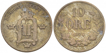 Швеция 10 эре 1874 ST, Оскар II (1872-1907) король Швеции и Норвегии KM 7937 (517) серебро 3309-834