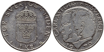 Швеция 1 крона 1979 Карл XVI Густав (1973- ) KM 852 медь плакированная медно-никелем 4397-916