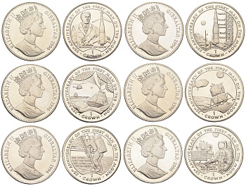 Гибралтар полный набор из 6 монет (1 крона) 1994 25 лет первому человеку на Луне KM 271, 272, 273, 274, 275 и 276 медно-никель BU 1524-1825-1835