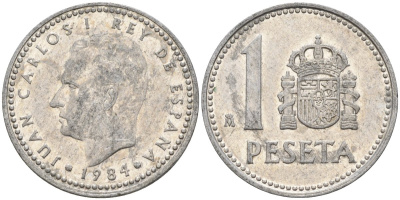 Испания 1 песета 1984 Хуан Карлос I (1975-2014) KM 821 алюминий 4155-457