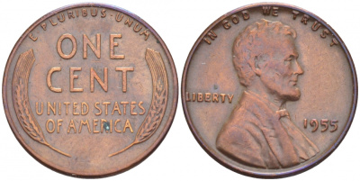 США 1 ЦЕНТ 1955 ЛИНКОЛЬН KM А132 медь цинк 3309-235