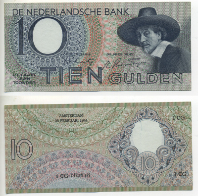 НИДЕРЛАНДЫ 10 ГУЛЬДЕНОВ 1944 16126 Pick 59 бумага UNC (ПРЕСС) 7553-27-3
