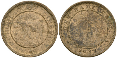 Либерия 1/2 цента 1937 KM 10 латунь 4174-349