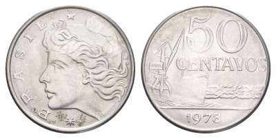 Бразилия 50 сентаво 1978 KM 580b нержавеющая сталь UNC 4642-1133