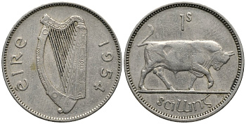 Ирландия 1 шиллинг 1954 бык KM 14a медно-никель 4171-227
