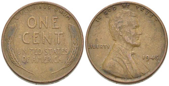 США 1 ЦЕНТ 1945 ЛИНКОЛЬН KM А132 медь цинк 218-215