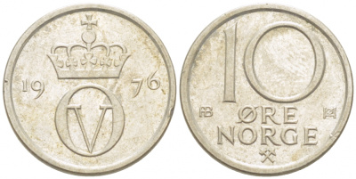 НОРВЕГИЯ 10 ЭРЕ 1976 КМ 416 медно-никель 3955-236