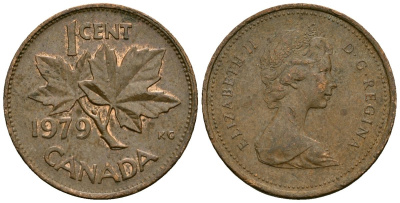 Канада 1 цент 1979 Елизавета II (1952-2022), кленовый лист KM 59.2 бронза 4173-1161