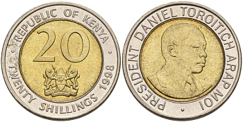 Кения 20 шиллингов 1998 Дэниэл арап Мои KM 32 биметалл 4556-1253