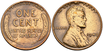 США 1 цент 1940 Линкольн KM 132 бронза    4115-266