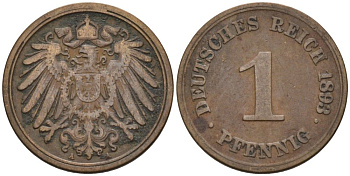 Германия 1 пфенниг 1893 A KM 10, J. 10 медь 4567-815