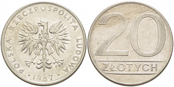 ПОЛЬША 20 ЗЛОТЫХ 1987 MW KM 153.1 медно-никель 213-845