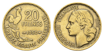 Франция 20 франков 1950 GEORGES GUIRAUD KM 916.1 алюминиевая бронза    4660-257