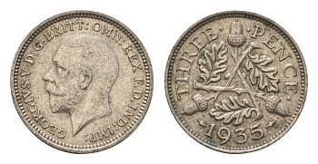 Великобритания 3 пенса 1935 Георг V (1910-1936) KM 831, Spink 4042 серебро 4644-759
