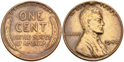 США 1 цент 1940 Линкольн KM 132 бронза    4115-266